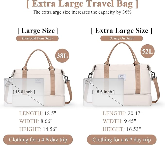 Travel Duffel Bag with Shoes Compartment, Overnight Weekender Bags for Women,Carry on Personal Item Bag，Extra Large