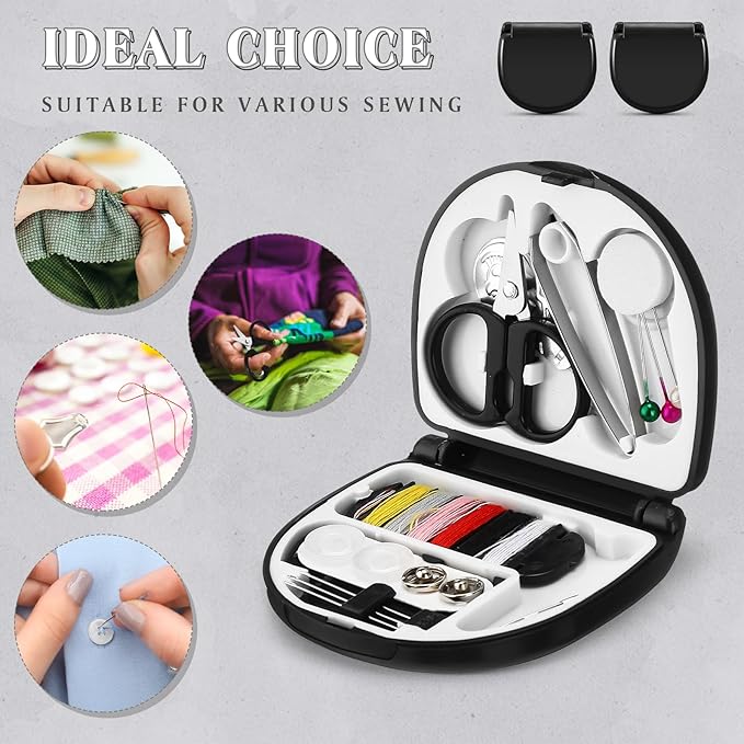 Yuxung 10 Pcs Mini Travel Sewing Kit Portable Emergency Repair Kit Mini Sewing Box with Threads Scissors Needles DIY Supplies for Beginner Traveler Hotel Charity(Black)