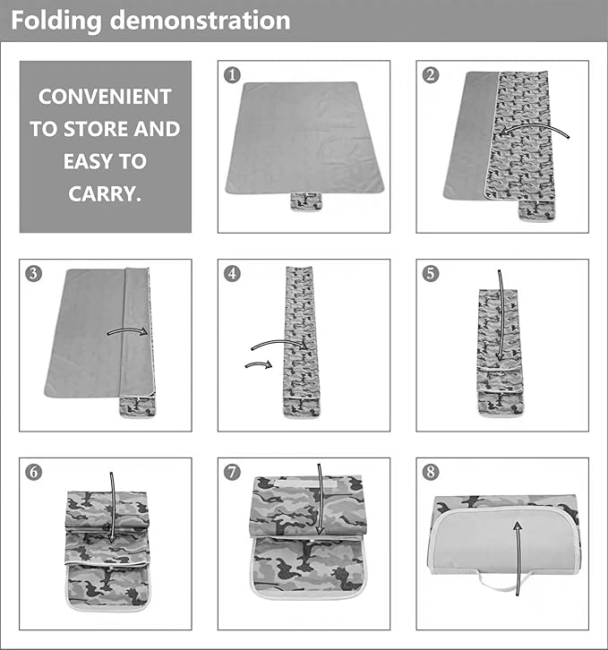 Wind Tour Waterproof Picnic Blanket with Carry Strap - Foldable Sandproof Outdoor Mat for Camping, Beach, Park - 59" x 71",Grey Grid (Two Mat Set)