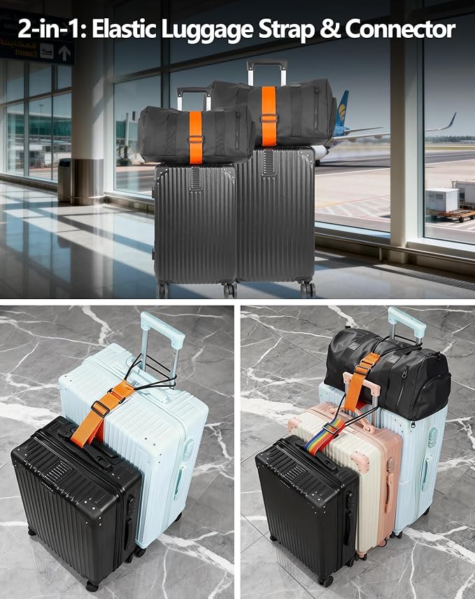 Luggage Connector Straps for Suitcase, Adjustable Travel Belt for Carry on Bag, Backpack, Accessories, Thickened Elastic Add A Bag Bungee Strap, 2 Pack