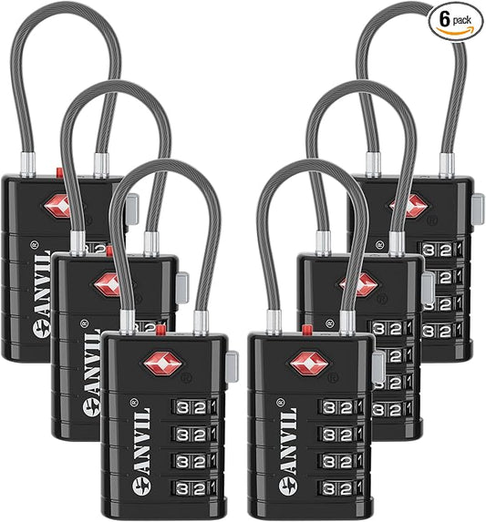 ANVIL TSA Approved Luggage Locks with Search Alert Indicator, 4-Digit Combination Suitcase Lock, Advanced TSA008 Core Heavy Duty Anti-Theft Travel Lock for Double Zippers, Backpacks