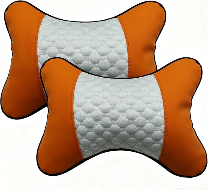 Car Neck Pillows Both Side Pu Leather 2pieces Pack Headrest Fit for Most Cars Filled Fiber Universal Car Pillow (Orange)