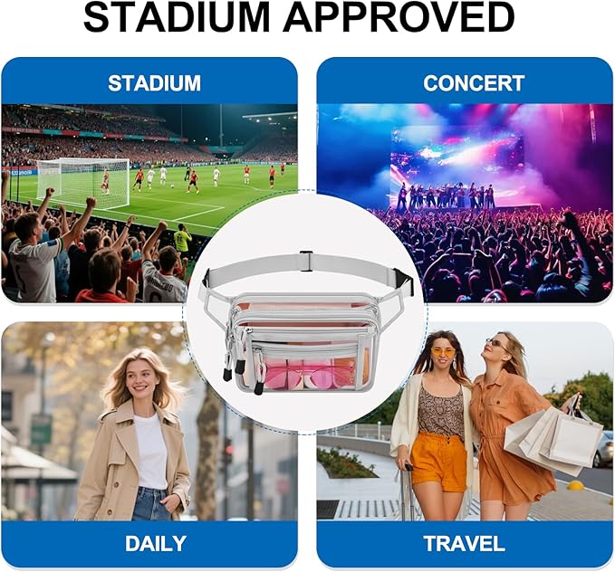 Clear Bag Stadium Approved Clear Fanny Pack for Women for Work,Multi-purpose Waist Bag for Travel & Sporting Event