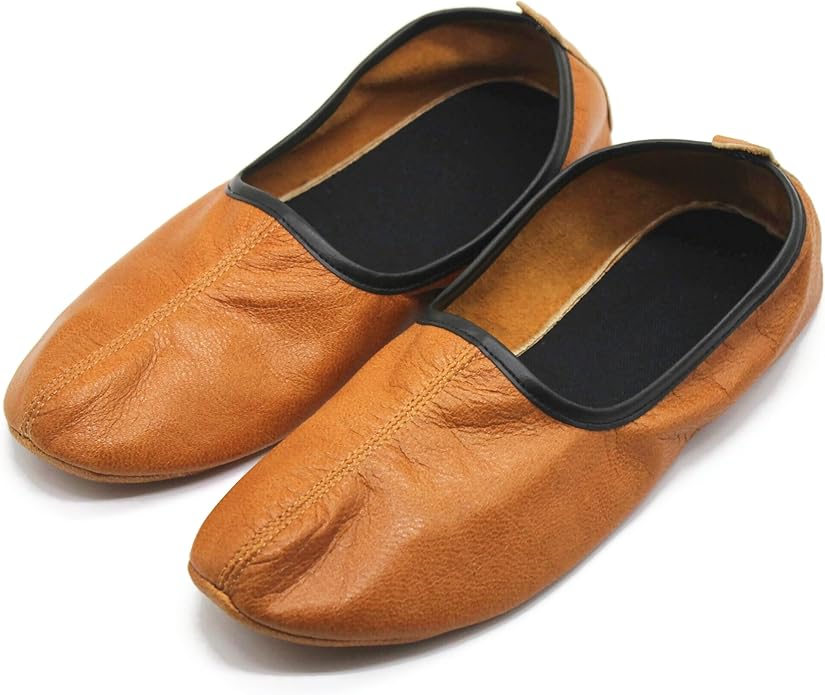 Womens Indoor Leather Slippers Traditional Babouche House Shoes Barefoot Moccasin
