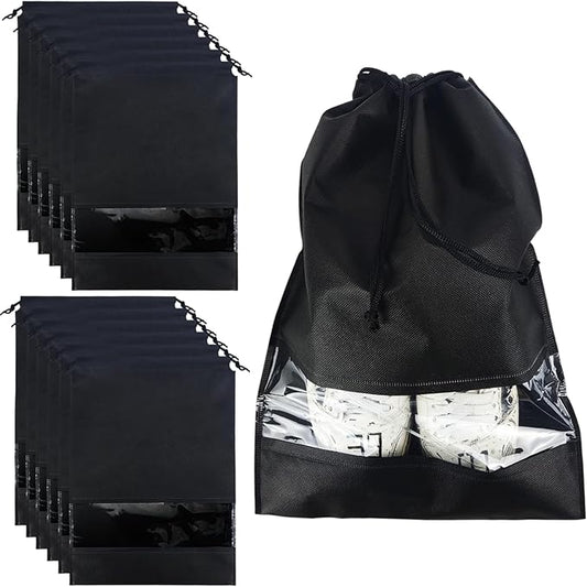 Shoe Bags for Travel,12PCS Black Travel Shoe Bags for Packing,Non-woven Shoe Bags for Storage,Shoe Bags for Travel Women & Man,Portable Shoes Organizer Pouch with Rope,Dust-proof Shoe Bag 13 x 17.32“
