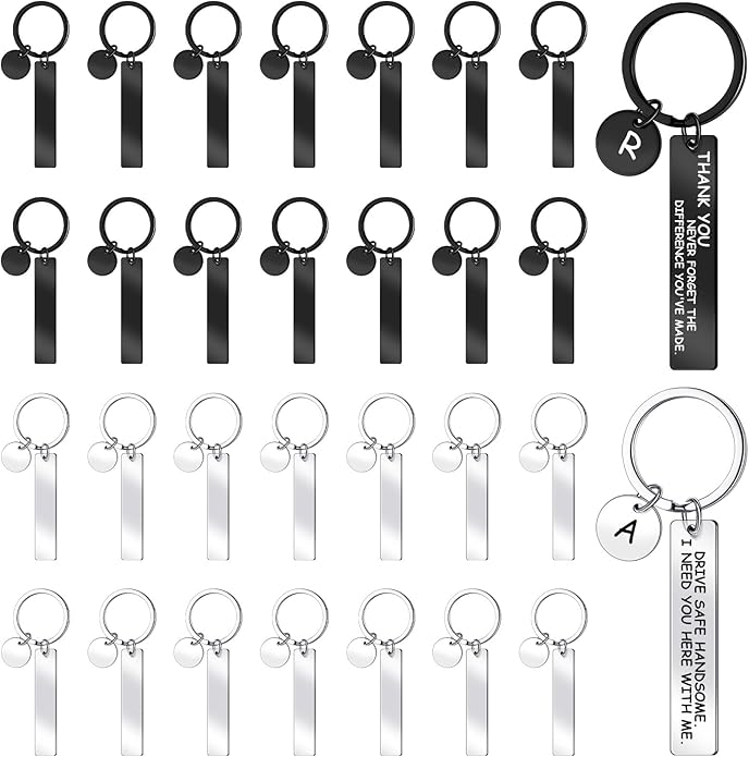 Gisafai 30 Pcs Laser Engraving Stainless Steel Keychain Blanks Engravable Metal Keychains for Graduation Crafts DIY Gifts