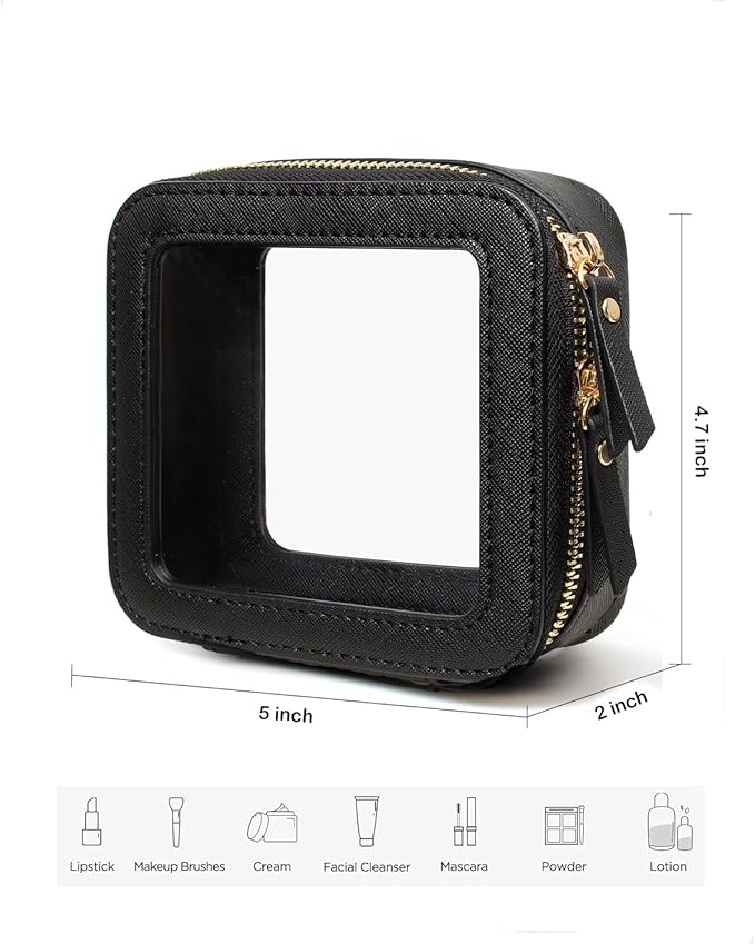 Clear Makeup Bag Small, TSA Approved Portable Toiletry Bag with Zipper Cosmetic Travel Bag Makeup Organizer Case Mini Makeup Pouch for Purse Car Organizer Bag for Women Men
