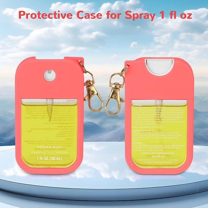 Hand Sanitizer Spray Case Compatible with Touchland Power Mist 1 oz – Silicone Case with Keychain for Touch Land Mist 1 fl oz（30 ml）, Hand Sanitizer Accessory for 1 fl oz (Red+Orange+Pink, 3 Pack)