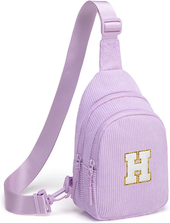Viverte Small Corduroy Sling Bag Initial Crossbody Bag Fanny Pack for Girls Personalized Birthday Gifts for Teen Girls Gifts