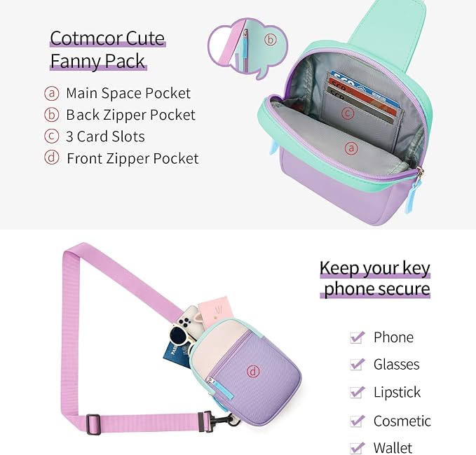 Birthday Gifts for 8 9 10 11 12 Year Old Teens Girls Kids, Fanny Pack Crossbody Bag Sling Belt Bags Purse, Dorm Travel Essentials for Girls Fashion, Preppy Tween Teen Girl Gift Trendy Stuff