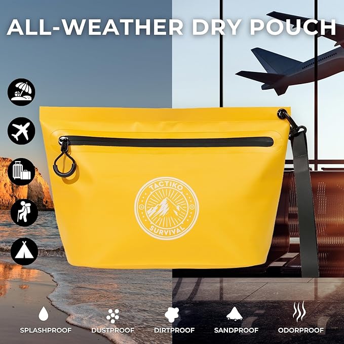 3-Pack Tactiko 3L Water Resistant Pouches - Waterproof Material w/Splashproof Zipper - Hold All Zipper Bags for Storage, Toiletries,Travel, Beach, Cruise, Home (3, Yellow/Orange/Gray)
