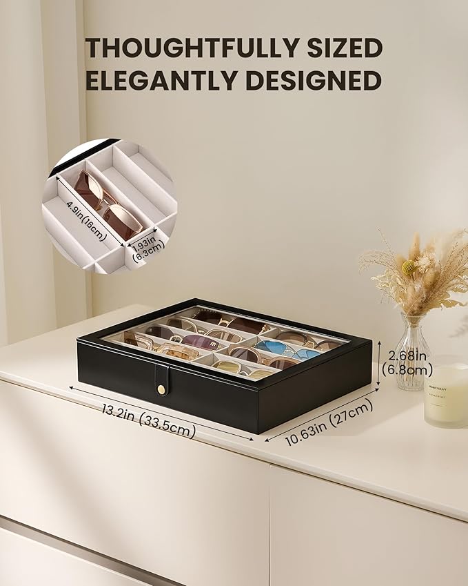 Lolalet 10/20 Slots Sunglasses Organizer Box, Eyeglasses Eyewear Holder Case for Multi Pairs Collection