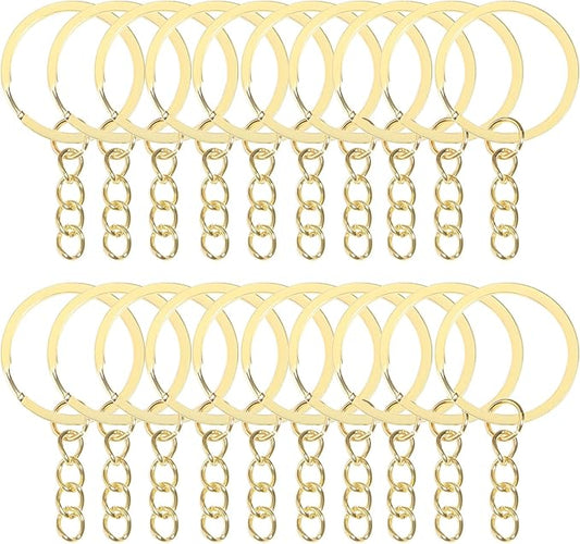 100Pcs Keychain Key Ring with Chain Bulk Split Key Chain,1.1 Inch Key Chains Parts with Open Jump Ring Connector for Jewelry Making Crafts (Gold)