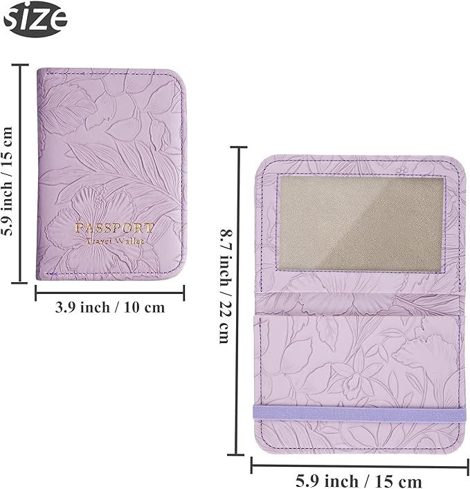 lizimandu Passport Holder with Airtag Slot, Airtag Passport Wallet for Men Women, Slim Leather Passport Holder Case Family for Travel Anti-Lost(1-Carved Purple)