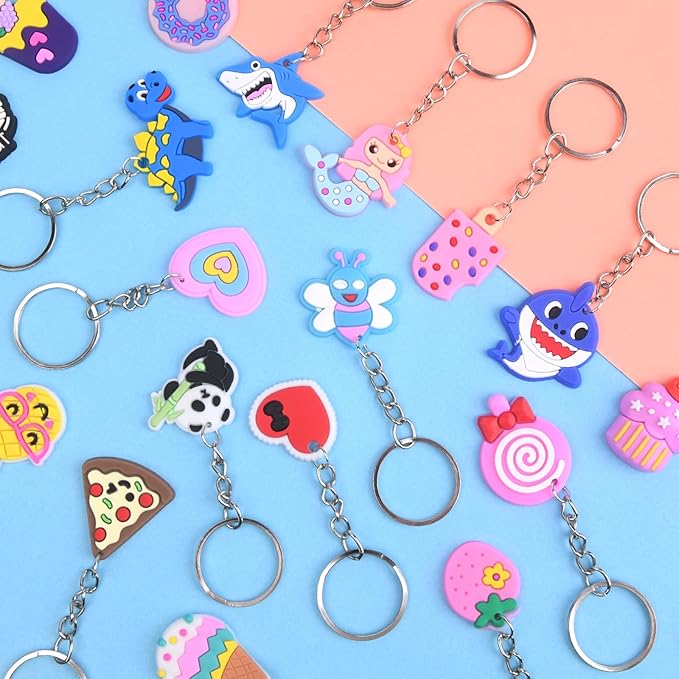 50Pcs Random Different Keychains Cute Keyring Bulk for Party Favors Classroom Prizes Students Incentives