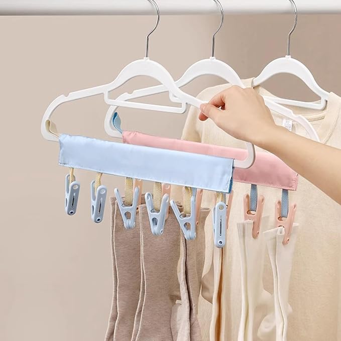3Pcs Travel Hangers, Portable Foldable Hangers with 6 Clips for Swimsuit, Towel & Sock Space-Saving Drying Rack for Hotels, Camping.