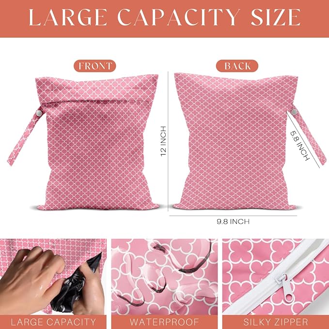 Pastel Pattern Wet Dry Bag, 3 Pack, Waterproof Washable Reusable Wet Bag for Swimsuit, Dirty Clothes Diaper Travel Pool Gym Party Camping, Portable Storage Pouch Toiletries Beach Essentials