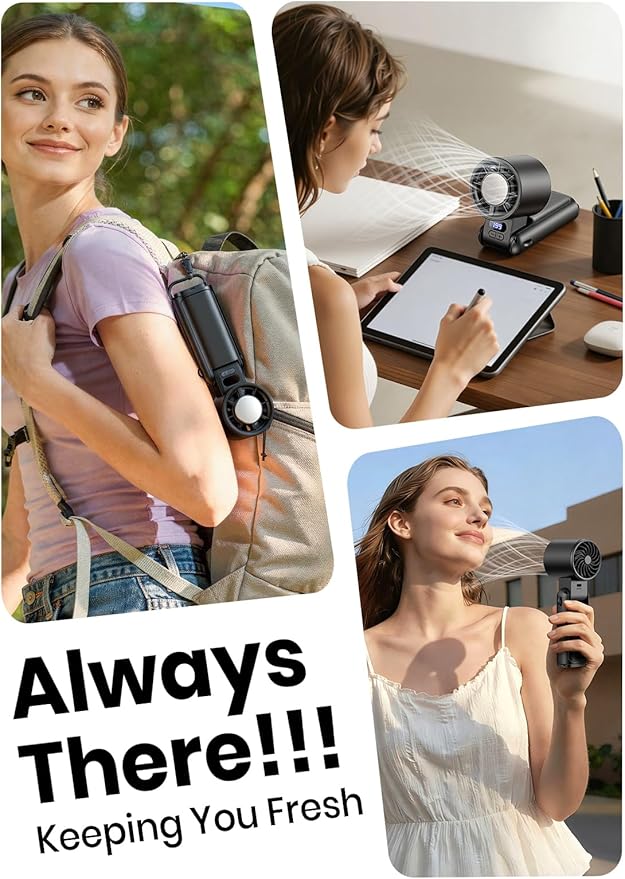 Portable Handheld Turbo Fan, 1-199 Speed Adjustable with LED Display, High-Power Motor, Rechargeable Battery, 4 IN 1 Pocket Design Mini Fans for Indoor/Outdoor/Travel/Work, Black