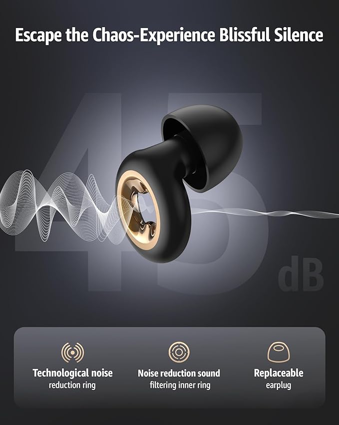 Sleeping Ear Plugs: 45DB Noise Cancelling Ultra-Comfy Reusable Ear Plug- Silicone Hearing Protection for Concerts & Travel & Snoring with 8 Eartips -Earbuds for Side Sleepers