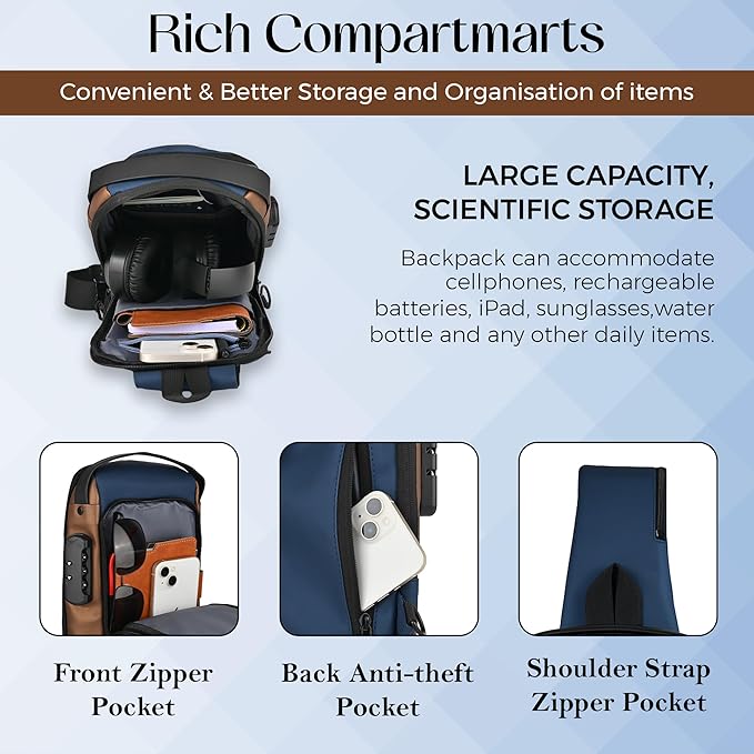 Unisex Anti-Theft Sling Bag with USB Port, Water-Resistant Crossbody Chest Backpack for Travel & Work