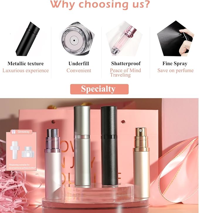 AA00CE Perfume Refillable Bottle 5ml Bottom Refill Portable Purse Atomizer, Cologne Travel Perfume Spray Bottle for Outgoing and Traveling (Champagne)