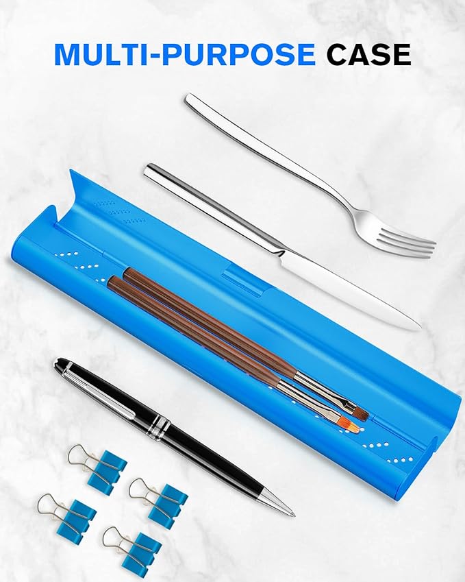 Toothbrush Case Cover for Traveling, Aluminum Toothbrush Holder for Manual Toothbrush + Mini Toothpaste, Portable Tooth Brush Storage Box for Camping Business Trip-Blue (1 Pack)