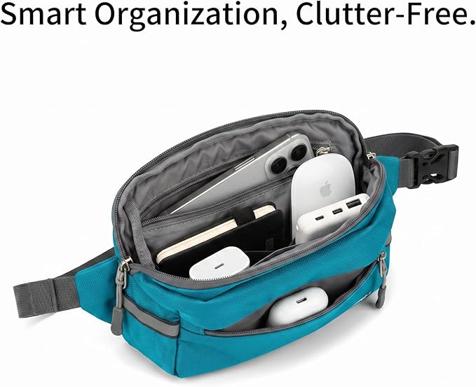 Fanny Pack for Men Women 2L Lightweight Waist Belt Hip Bag Slim Crossbody Adjustable Water Resistant Bum Belt Pouch for Travel Running Shopping Hiking Cycling Climbing EDC BLUE