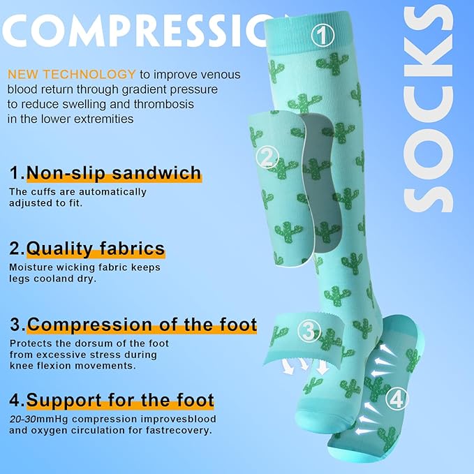 bropite Flora Compression Socks for Women & Men-Knee high 6 Pairs 20-30mmhg Support Running Nurse Travel