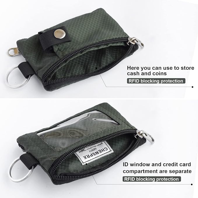 CHENSPRX Minimalist RFID Blocking Small Wallet with ID Window,WaterResistant Zip Id Case Wallet with Lanyard Keychain for Cards,Cash,Travel,Women,Men