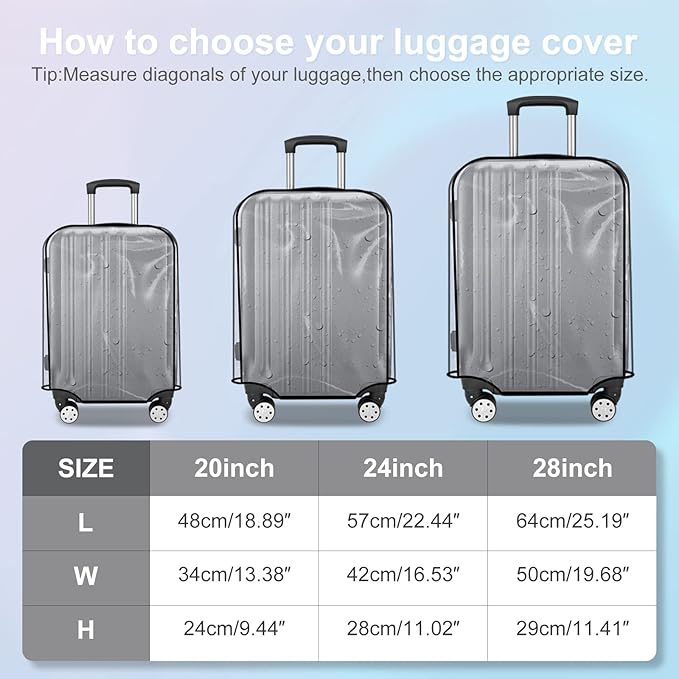 3 Pieces Suitcase Cover for Luggage TSA Approved Clear PVC Waterproof Suitcase Protectors Fits 20 24 28 Inch Wheel Baggage, Travel Essentials Accessories