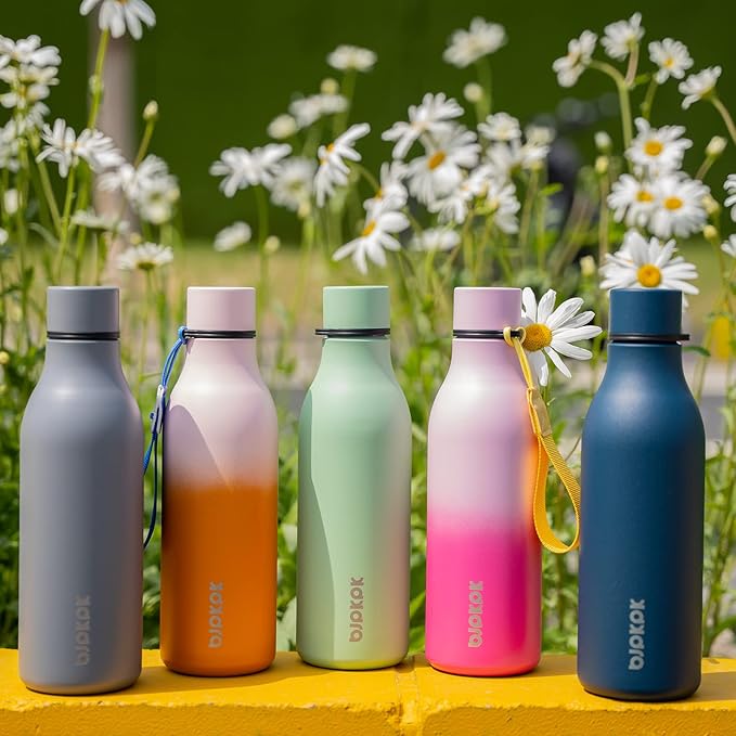 BJPKPK Insulated Water Bottles, 18 oz Stainless Steel Metal Water Bottle with Strap, BPA Free Leak Proof Jugs, Mugs, Flasks, Reusable Thermal Flasks for Sports & Travel, Coral
