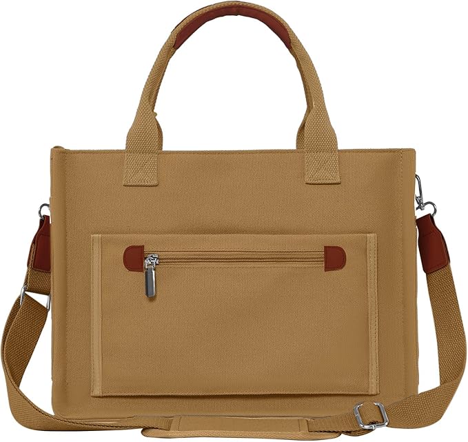 FIORETTO Womens Canvas Tote Bag Purse with Individual Compartment, Zipper Top, Reinforced Bottom & Luggage Sleeve