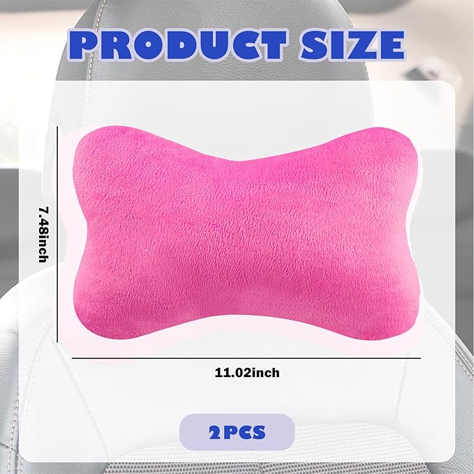 2PCS Car Headrest Pillow,Soft & Comfortable Car Neck Pillow for Driving Fatigue Relieve,All-Season Universal Cars Head Rest Pillows Automotive Interlor Accessorles for Cars (Rose Red)