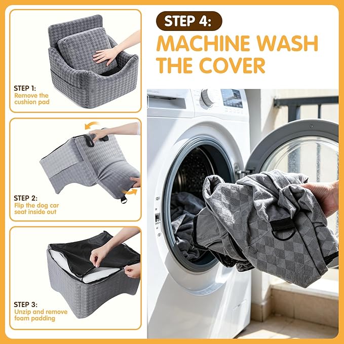 Topmart Dog Car Seat for Small Medium Dogs Under 35lbs, Memory Foam Safety Dog Booster Seat for Front & Back Seat, Cozy Pet Bed for Car with Safety Tether, Storage Pockets, Machine Washable Cover