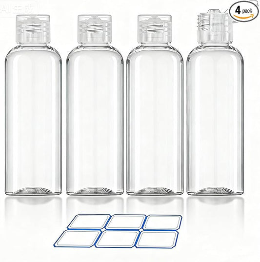DTDNZKN 4 Pack 3.4 Oz (100ml) TSA Approved Travel Bottles for Toiletries, Leak Proof Plastic Travel Essentials Accessories with Labels