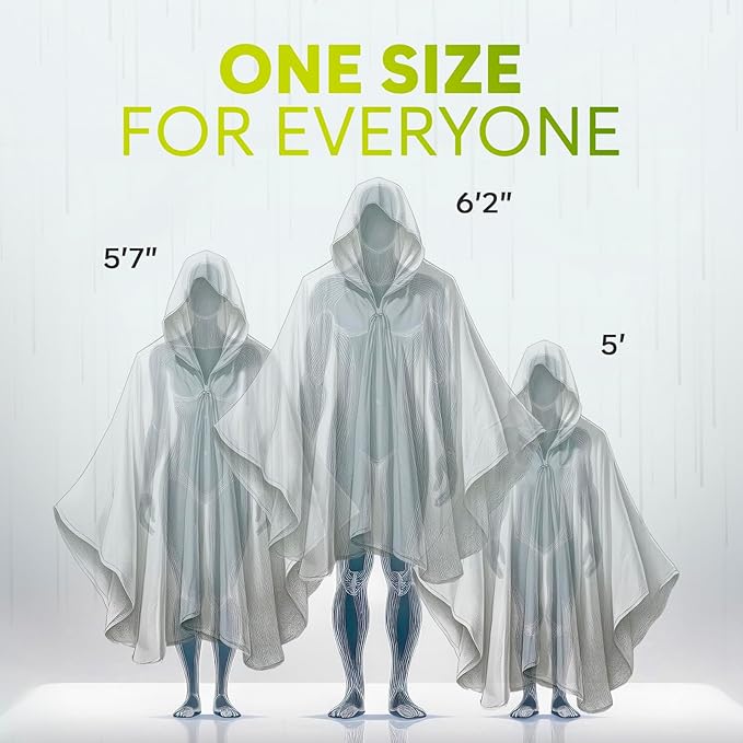 ZENO Disposable Rain Ponchos for Adults - Clear with Hood, Compact Emergency Ponchos for Hiking, Camping, Travel