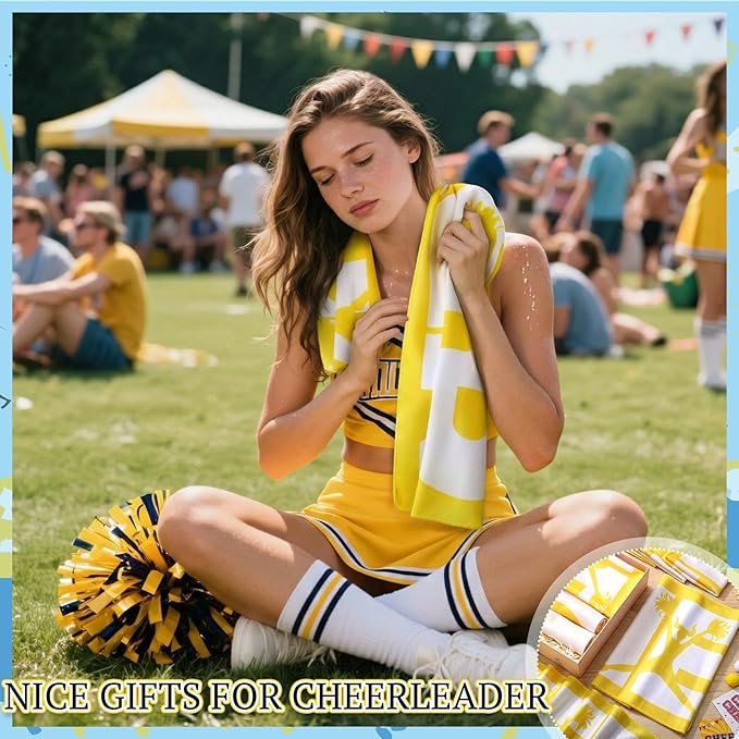 12 Pcs Cheerleader Cooling Towel Cheer Gifts Bulk for Team Cheer Sports Gifts with Bags 40" x 12" Breathable Chilly Microfiber Cooling Towel for Yoga Sport Gym Party Favor (Yellow)