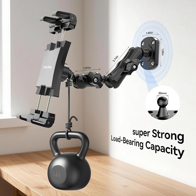 OHLPRO Heavy Duty Drill Base Tablet Holder for Car & Truck Dashboard Mount with 360 Adjustable 2-Stage Arm for 5-13" iPads Tablets & Phones Kindle, Mounting for Commercial Vehicles Boat Wall Desk