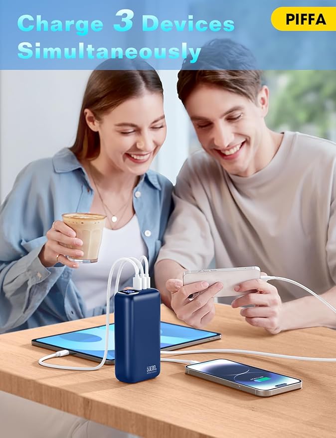 PIFFA Portable Charger Power Bank - 50000mAh Battery Pack, 22.5W Fast Charging Powerbank,Travel Essential for Portable Phone Charger, USB-C Phone Charger for iPhone 17/16/15/14/13 Samsung-Dark Blue