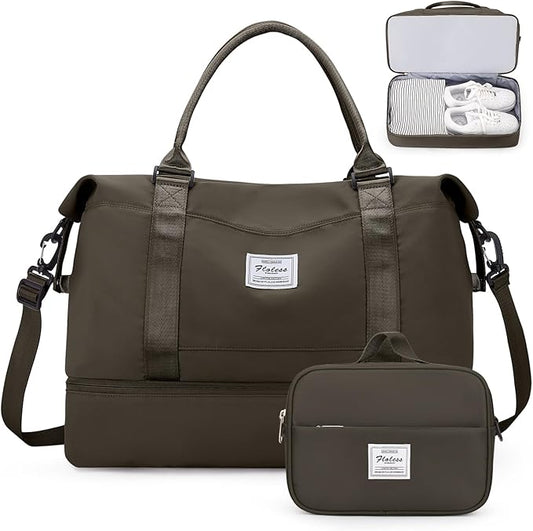 Weekender Bags for Women,Personal Item Travel Bag with Shoes Compartment,Overnight Travel Duffel Bag with Toiletry Bag,Medium