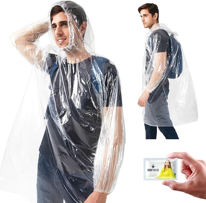 Disposable Clear Rain Ponchos for Adults with Hood bulk,travel poncho rain coats for emergency,pocket poncho adult compact for women men (5 pack)