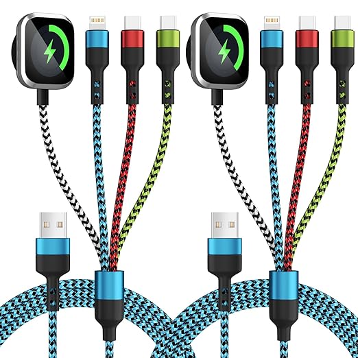 Travel Essentials,USB A/C 4 in 2 Multi Charging Cable for i Watch Charger/Type C Charger/IP Port,Travel Chargers for Multiple Devices, Portable Designed for iWatch &iPhone 17-8 (1, Blue, 5FT)