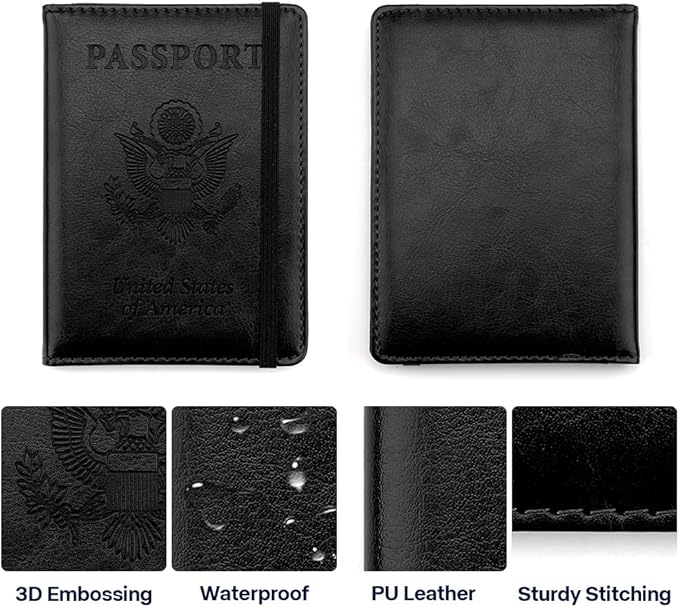 Passport Holder for Travel, Leather Passport Holder RFID Blocking Passport Cover Wallet Passport Case with Pen Holder Passport Holders for Travel Women Men Family Travels Must Haves Essentials, Black