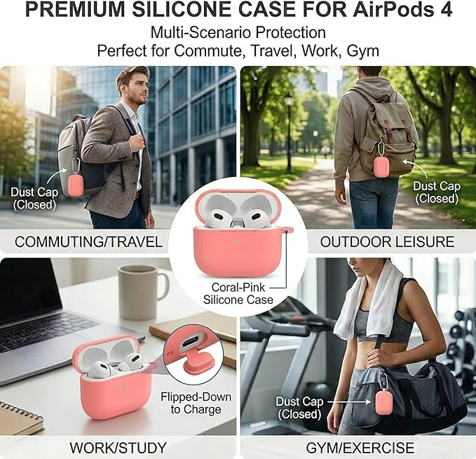 for Airpods 4th Case Cover,Come with Cleaner Kit,Soft Skin Silicone Case Cover with Keychain,Full Protective Case for Men and Women,Compatible with AirPods 4th Generation Case,Coral