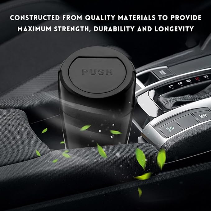 Car Trash Can with Lid, Portable Leakproof Auto Cup Holder Door Garbage Container, Multipurpose Waterproof Mini Cup Holder Trash Can Interior Organizer for Car Home Office (Black)