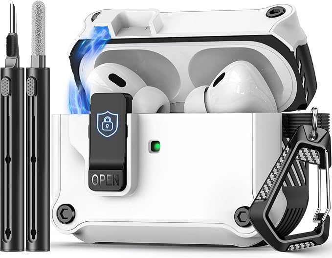 Pohgelan Compatible with AirPods Pro 2nd/1st Case,Magnetic Automatic Lock with Cleaning Kit,Compatible with Magsafe Cover -White