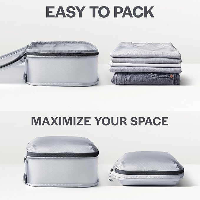 Aerotrunk Ultralight Compression Packing Cubes - Lightweight Travel Organizers for Suitcases and Luggage (3-Pack, Light Grey)