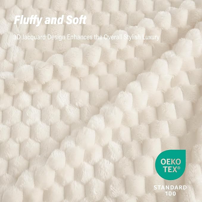 Bnuitland Ivory Flannel Throw Blanket (50X70 inches), 300 GSM Fleece Cozy Warm Soft Home Decor Lightweight Bed Sofa Blanket for Adults, Suitable for All Seasons.