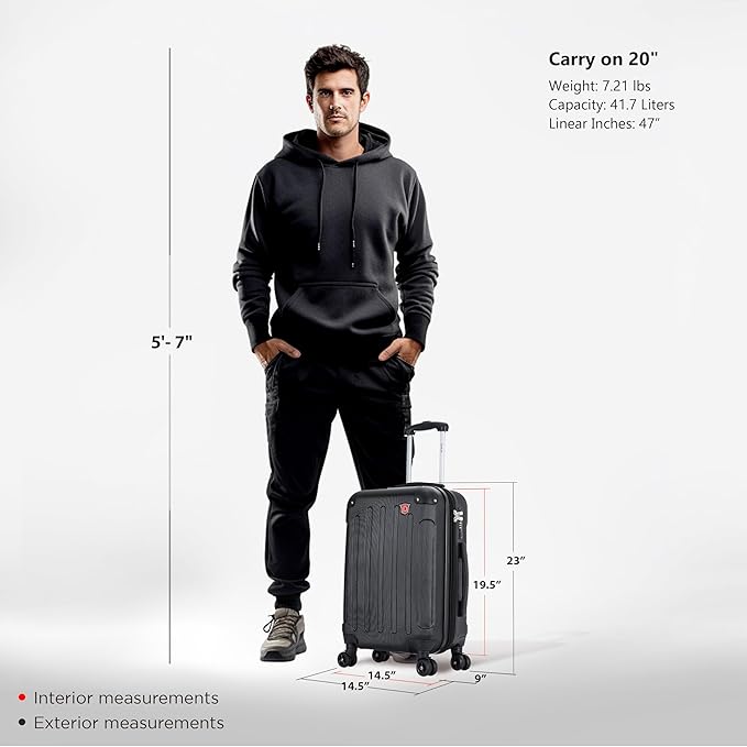 DUKAP INTELY Luggage with Integrated USB Port and Spinner Wheel | Spacious Travel Suitcase with TSA Lock and Ergonomic GEL Handle | 20 Inch Hardside Carry-On Luggage | Black