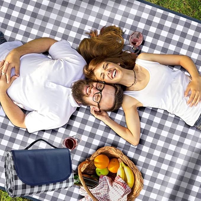 LRUUIDDE Extra Large Picnic Blanket Beach Blankets, Outdoor Foldable Waterproof Sand Mat for Beach Camping Hiking Travel Family Concerts Grass Park Music Festival Lawn Mats (Dark Blue, 80x80inch)